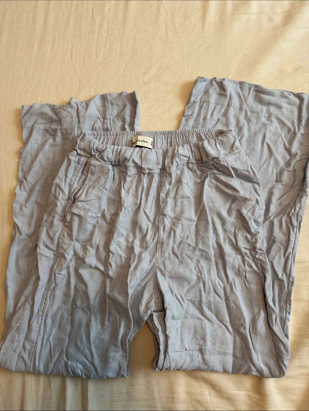Abercrombie & Fitch Light Blue Linen Wide-Leg Lounge Pants